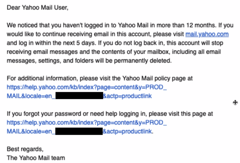 yahoo email screenshot