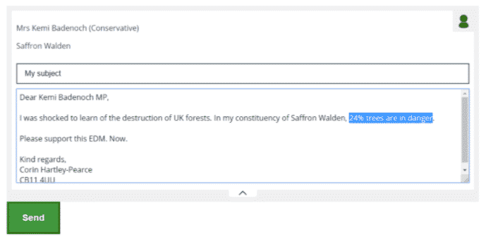 advocacy page screenshot on engaging networks