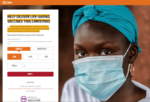 Screenshot of Care International UK Christmas Campaign