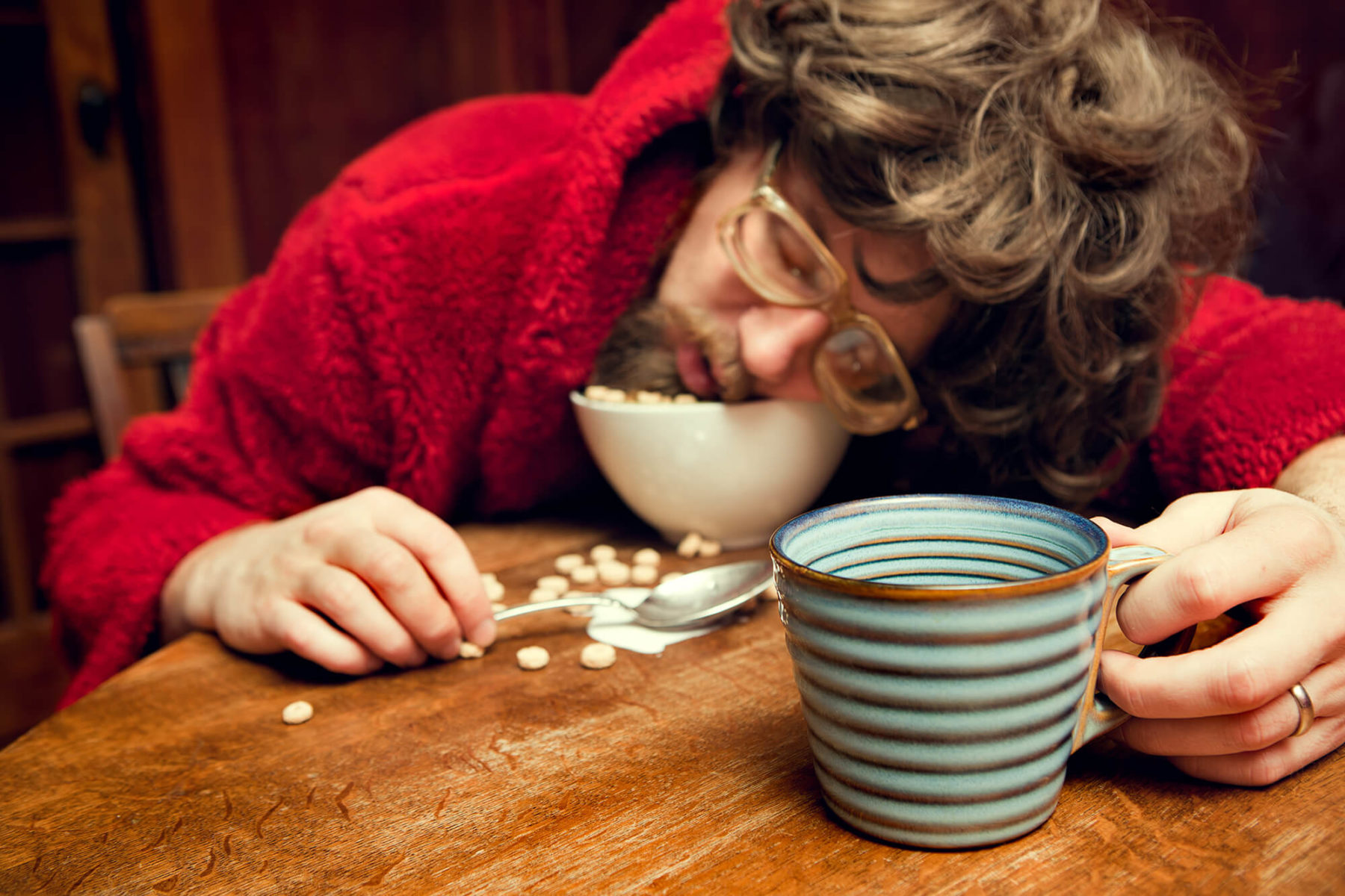 asleep in breakfast bowl