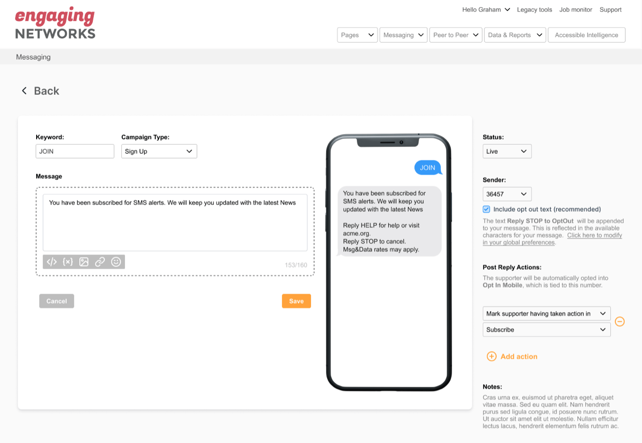 New Engaging Networks feature includes powerful texting tools