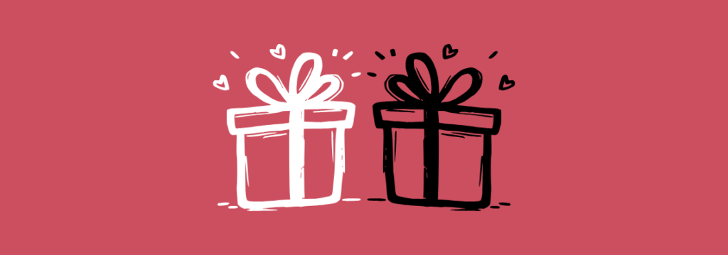 Illustration of two present boxes against a red background