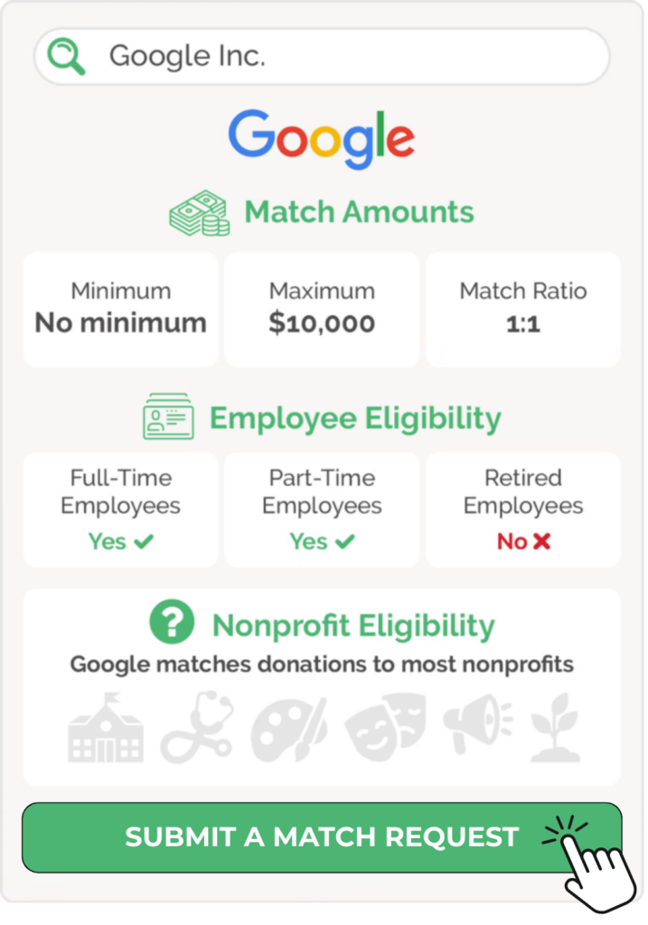 Example of corporate gift matching guidelines from Google