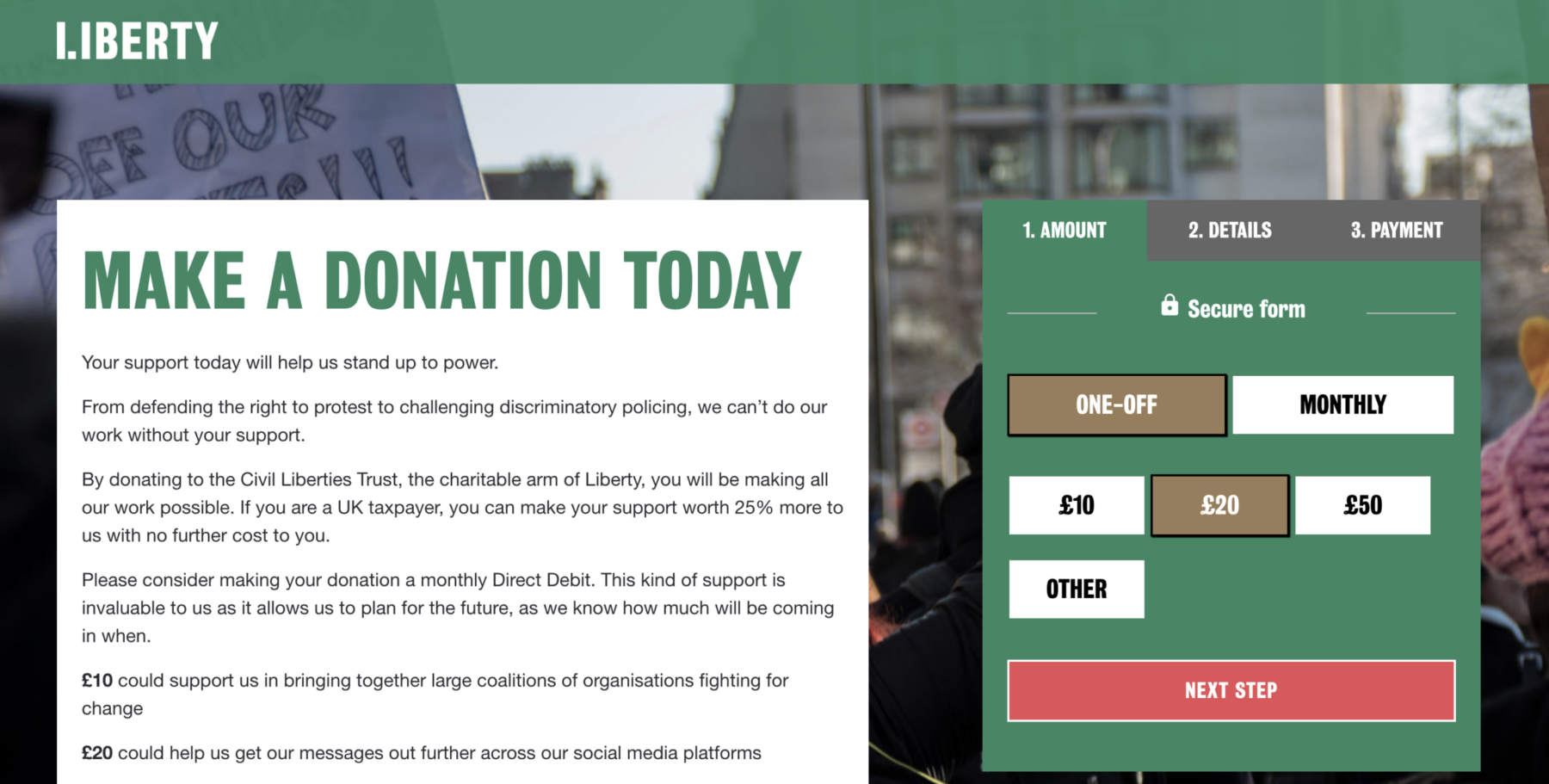 Liberty Human Rights' donation page