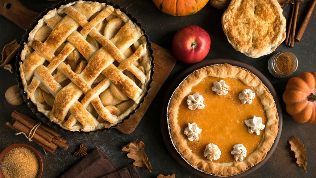 Photo of a pumpkin pie and apple pie for a fall bake-off fundraiser