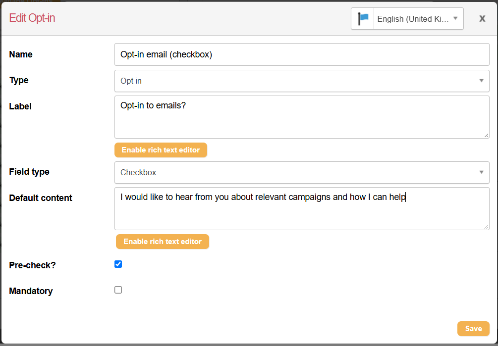 Opt-in editing in Engaging Networks
